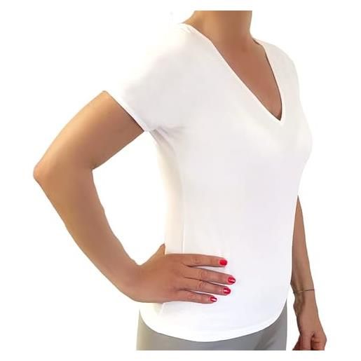 Clessidra t-shirt manica corta donna in micromodal traspirante made in italy, scollo a v, maglietta donna, camiciola, maglietta mezza manica, sottogiacca e-7555 (l, nudo)