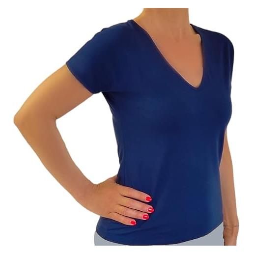 Clessidra t-shirt manica corta donna in micromodal traspirante made in italy, scollo a v, maglietta donna, camiciola, maglietta mezza manica, sottogiacca e-7555 (m, bianco)
