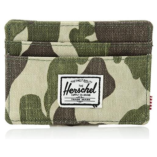 Herschel charlie leather rfid blocking card holder wallet portafogli, frog camo, etichettalia unica unisex-adulto