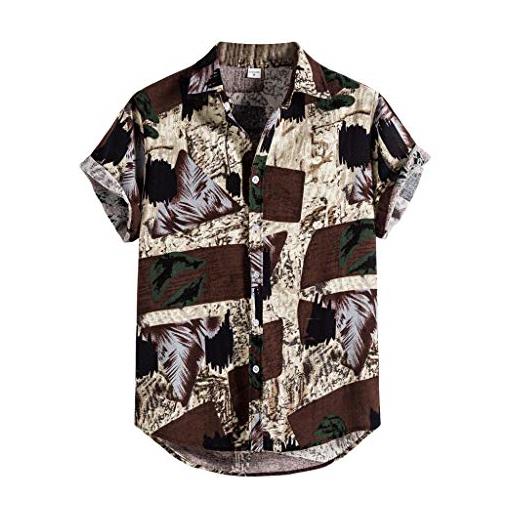 Xmiral camicetta t-shirt top camicie uomo manica corta etnica stampa casual hawaiana (m, 10verde)