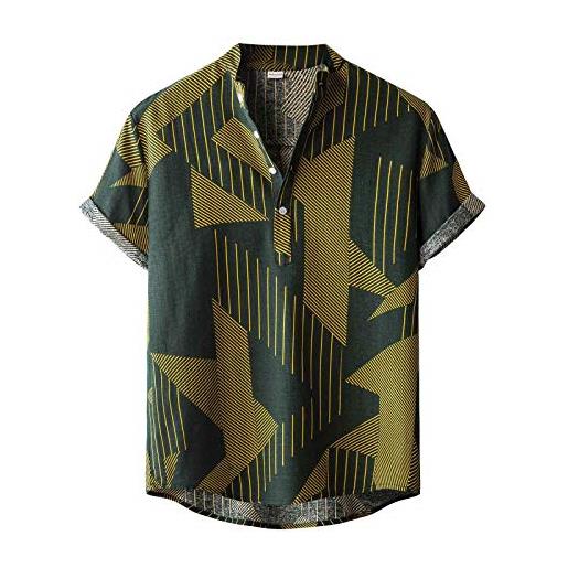Xmiral camicetta t-shirt top camicie uomo manica corta etnica stampa casual hawaiana (3xl, 10verde)
