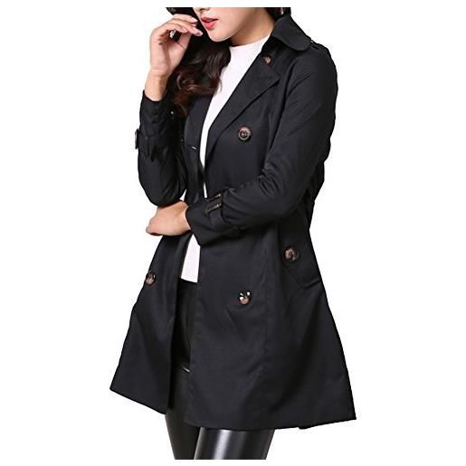 MISSMAO donna - trench coat cappotto giacca - basic - maniche lunghe doppio petto con cintura - classico y elegante nero xl
