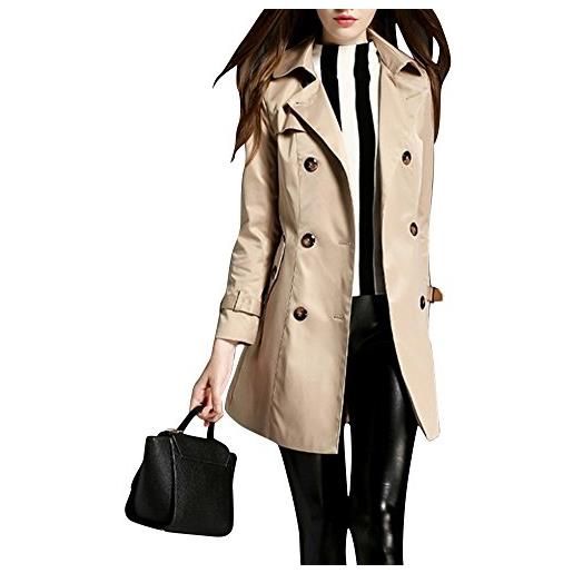 MISSMAO donna - trench coat cappotto giacca - basic - maniche lunghe doppio petto con cintura - classico y elegante cachi m