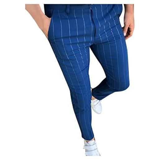 QWUVEDS pantaloni larghi da uomo, casual, a righe, elasticizzati, a vita media e pantaloni lunghi a matita, pantaloni cargo, blu, xxxl
