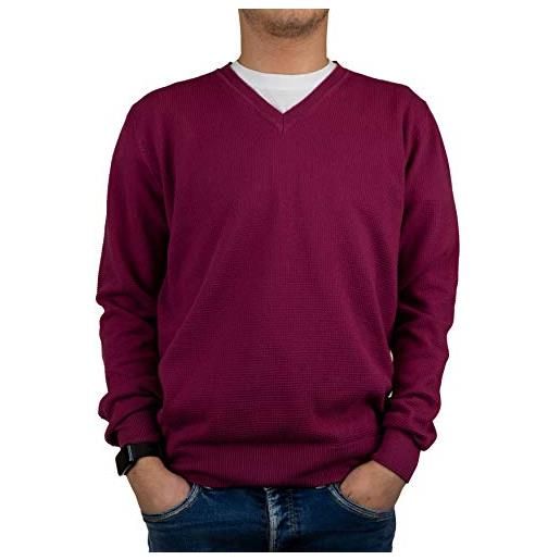 Iacobellis maglione uomo pullover scollo v maglia lavorata a punto spillo 100% cotone extafine made in italy - blu - m