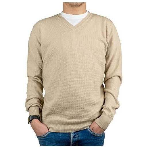 Iacobellis maglione uomo pullover scollo v maglia lavorata a punto spillo 100% cotone extafine made in italy - vinaccia - l