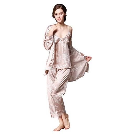 Evedaily pigiama con vestaglia da donna, 3 pz di raso di seta set pigiami di temperamento sleepwear loungewear donna primavera estate home abbigliamento