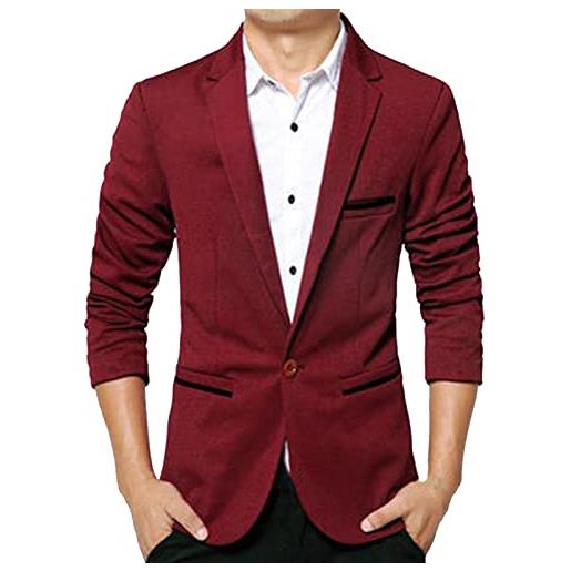Yirepny slim fit casual giacca blazer, cappotto tinta unita cardigan casual turn-down collare uomo fomal suit giacca per riunioni, , rosso vinaccia, l