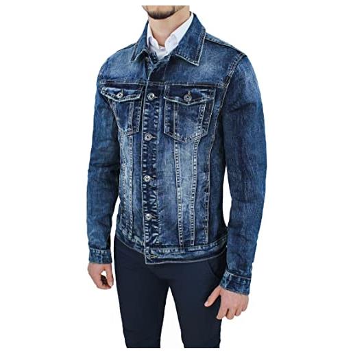 Evoga giubbotto di jeans uomo estivo casual blu denim giacca giubbino slim fit (l, blu #a04)