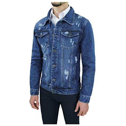 Evoga giubbotto di jeans uomo estivo casual blu denim giacca giubbino slim fit (l, blu #a04)
