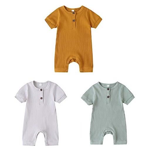 amropi bambina ragazze pagliaccetto 3 pezzi pigiama manica corta cotone jumpsuit tutine blu/bianco/nero, 12-18 mesi