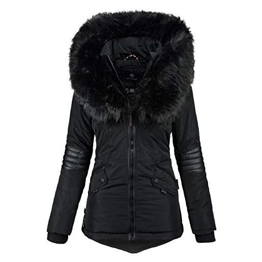 Navahoo b369 - giacca invernale da donna stile parka, in pelliccia sintetica nero m