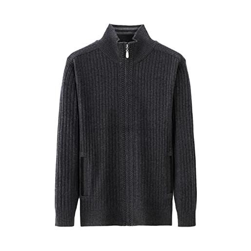 Bervoco cappotto del maglione della maglia di lana del cardigan del dolcevita caldo di spessore degli uomini, nero grigio, l