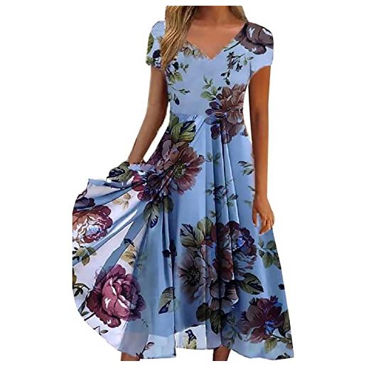 Kobilee vestito donna elegante sexy scollo v abito cerimonia lungo curvy manica corta fiori chiffon vestiti eleganti estivi abiti lunghi