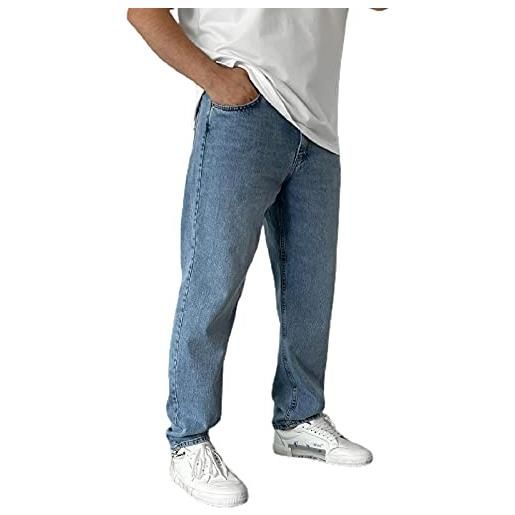 Loalirando jeans uomo larghi classico e semplice pantaloni in denim uomo tinta unita streetwear pantaloni uomo eleganti strappati s-l (blu chiaro, medium)