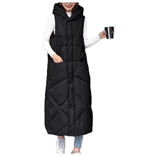 ORANDESIGNE donna inverno gilet lungo con cappuccio caldo cappotto di piumino senza maniche trapuntato giubbotto con tasche giacca senza maniche cappotto imbottito elegante a nero s