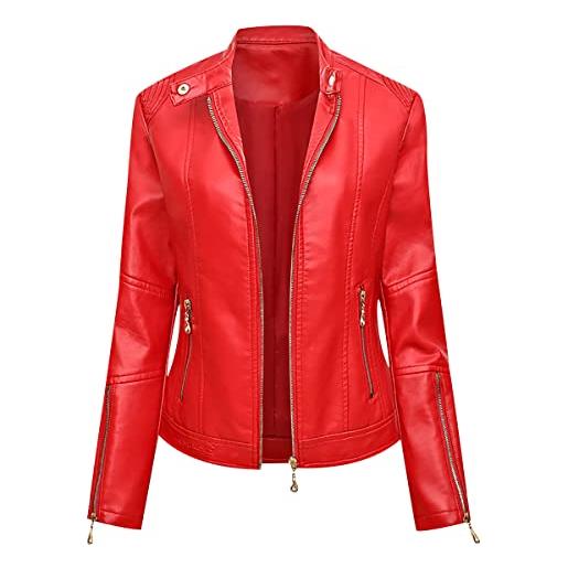 Peuignao giacca ecopelle donna giubbotto giubbino ecopelle donna giacca biker jacket donna giubbotto similpelle faux leather jacket donna giacche ecopelle giacca bikers finta pelle donna stand-up rosso xxl