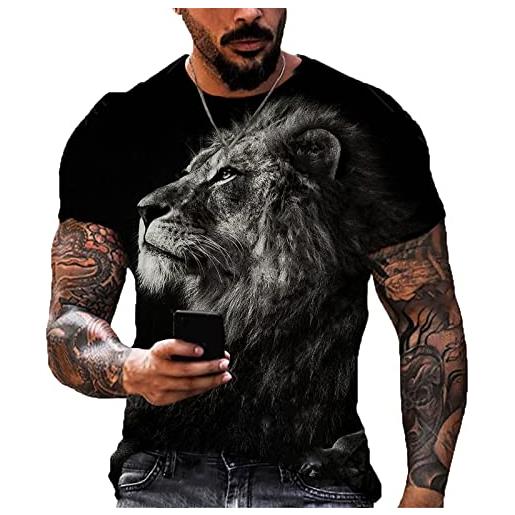 UIOKLMJH estate moda uomo stampa 3d animale leone modello sciolto t-shirt street casual manica corta oversize maschio t shirt, 913, m