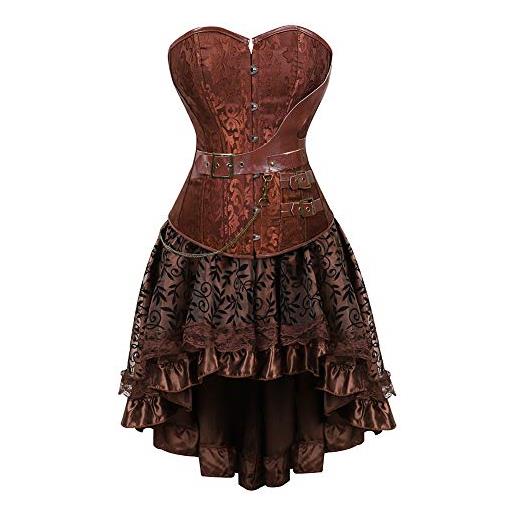 WLFFW bustino corsetto pelle e gonna tutu corpetto donna steampunk marrone sottile (eu(30-32) xs, marrone)