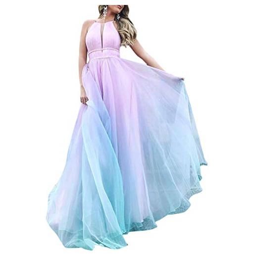 Minetom abito donna raffinato principessa pizzo floreale scollatura vestito da festa abiti vestiti sera e cerimonia i blu xl
