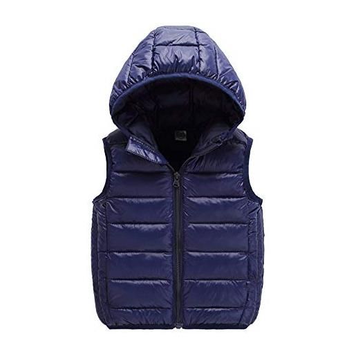 Yanlian unisex bambini bambino gilet piumini inverno cappotto con cappuccio smanicato giacche per ragazze ragazzi marina 160