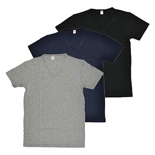 ROSSOPORPORA, set da 6 magliette intime uomo in cotone 100% modello collo a v. Nero m/4