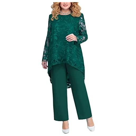 Minetom vestiti da sera e cerimonia donna linea abiti da damigella d'onore da sera maniche lunghe camicetta di pizzo pantaloni 2 pezzi set a verde 3xl