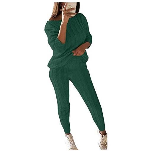 Minetom tuta da ginnastica donna spalla fredda tute felpa + pantaloni set ragazze cappotto pullover tops tuta leggings training sportivo caldo a maglia completo sportswear verde 3xl