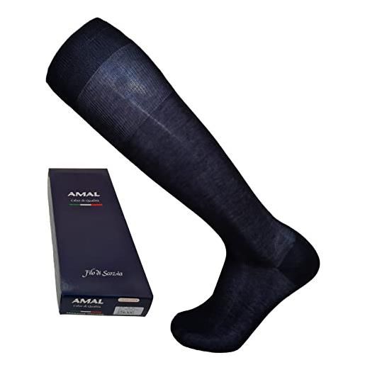 AMAL SOCKS calze lunghe uomo in cotone filo di scozia con polsino alto a costine, calze formali ed eleganti, realizzate con filati di qualità leggeri e sottili cucitura ultrapiatta, marchio italiano | 6 paia