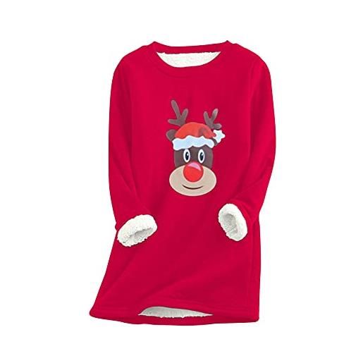 YMING donne maglione a maniche lunghe maglietta in peluche natalizia maglione in pile teddy rosso m
