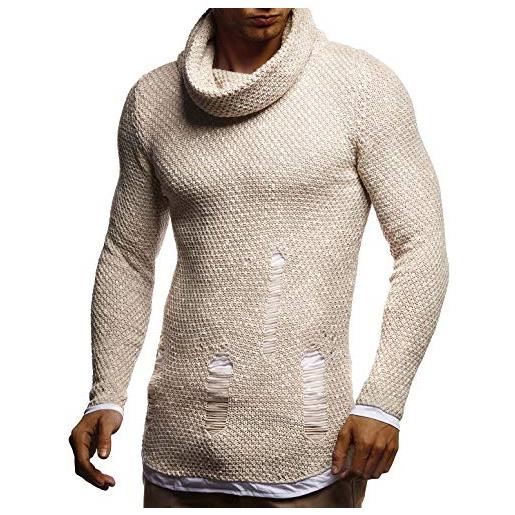 Leif Nelson dolcevita maglione uomo felpa a maglia ln-20749 beige x-large
