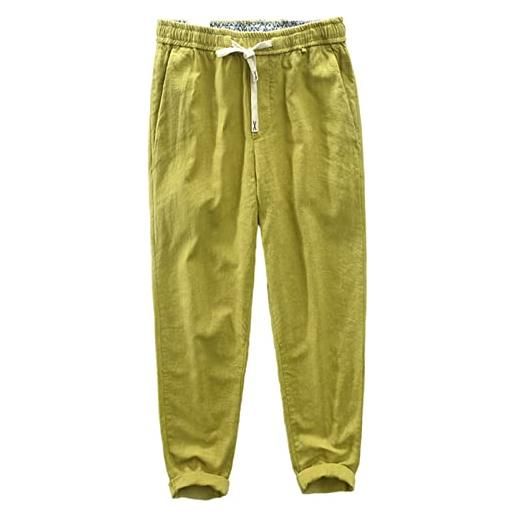 BESTORI pantaloni casual da uomo in lino estivi pantaloni da spiaggia con vita elastica