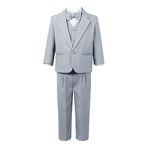 Freebily completo da bambino elegante 4 pezzi gentleman suit blazer +camicia con fiocco + gilet + pantaloni abito da sposa smoking nuziale nozze battesimo compleanno blu scuro a 13-14 anni