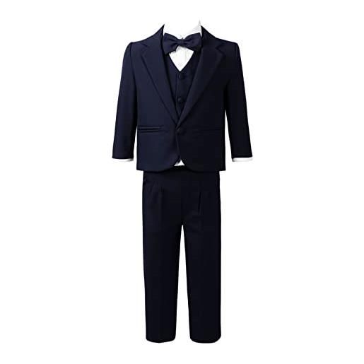 Freebily completo da bambino elegante 4 pezzi gentleman suit blazer +camicia con fiocco + gilet + pantaloni abito da sposa smoking nuziale nozze battesimo compleanno blu a 11-12 anni