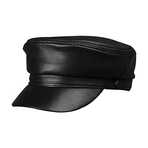 Liann cappello militare in vera pelle per uomo casual piatto militare vintage cappello invernale nero, nero , l