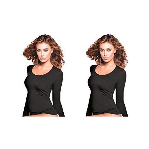 JADEA offerta 2 pezzi maglia donna manica lunga scollo lollo, maglia donna cotone elasticizzato 4056 (2 pezzi-nero, s)