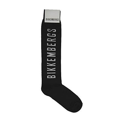 Bikkembergs calza uomo lunga calzino alto calzini cotone articolo vbkc04945 logo long socks made in italy, 2000 nero - black, s
