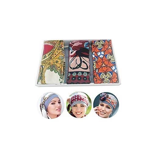 MASUMI - set regalo per chemioterapia, 4 pezzi, 1 turbante + 3 sciarpe per chemioterapia per donne | comfort per pazienti con chemioterapia con perdita di capelli