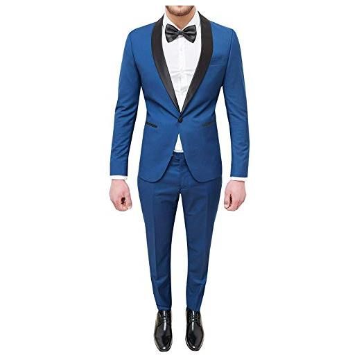 FB CLASS abito uomo sartoriale blu slim fit vestito smoking elegante cerimonia con camicia e papillon (42)