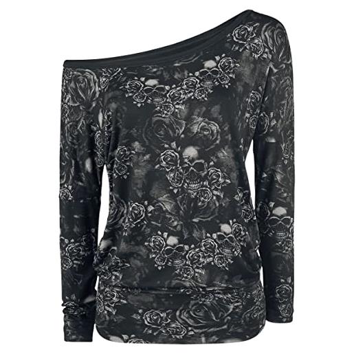 Black Premium by EMP donna maglia nera a maniche lunghe con stampa teschio m