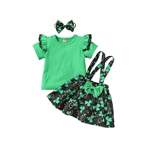 Verve Jelly baby girl st. Patrick's day outfit ruffles top manica corta + bretelle gonna + fascia 3 pezzi vestiti estivi set verde 1 120 4-5 anni