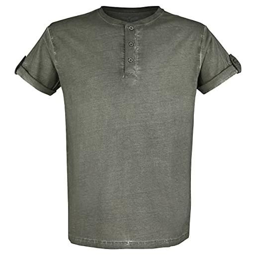 Black Premium by EMP uomo t-shirt verde con abbottonatura e piegatura a portafoglio l