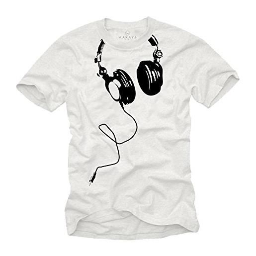 MAKAYA maglietta dj - cuffie t-shirt per uomo musica hip hop elettronica bianco xxxxl