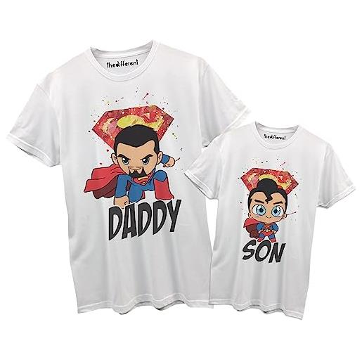 thedifferent t-shirt maglietta coppia uomo bambino padre figlio supereroe super daddy super son festa papà compleanno idea regalo