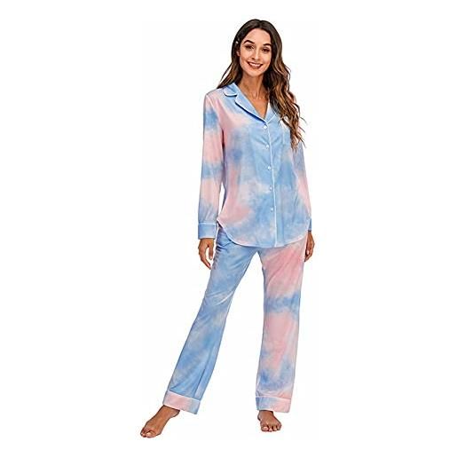 ShuoBeiter set pigiama per donna manica lunga pigiama button down con pantaloni lunghi homewear(z6, xxl)