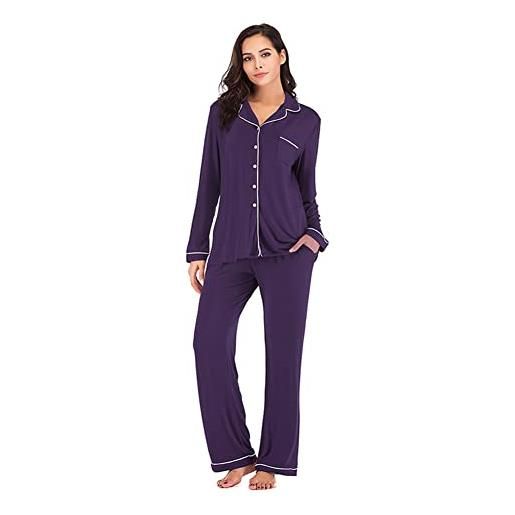 ShuoBeiter set pigiama per donna manica lunga pigiama button down con pantaloni lunghi homewear(z1, m)