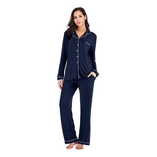 ShuoBeiter set pigiama per donna manica lunga pigiama button down con pantaloni lunghi homewear(z8, s)