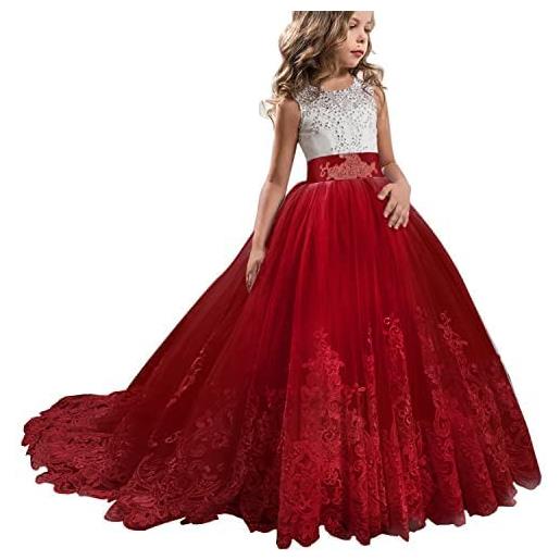 TTYAOVO vestito da principessa bambina ragazze vestito elegante abiti da sposa tulle a strati da principessa taglia130 (6-7 anni) 406 rosso