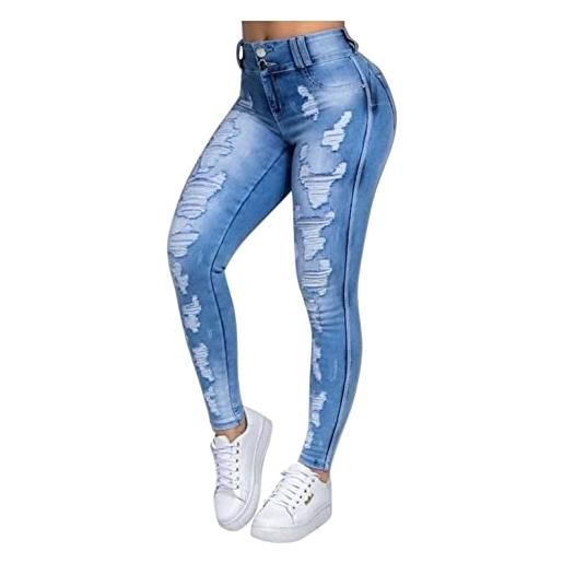 Darringls jeans da donna skinny grandi taglia jeans a vita alta, slim elasticizzati, con strappi, con chiusura a strappo, pantaloni in denim, azzurro, s