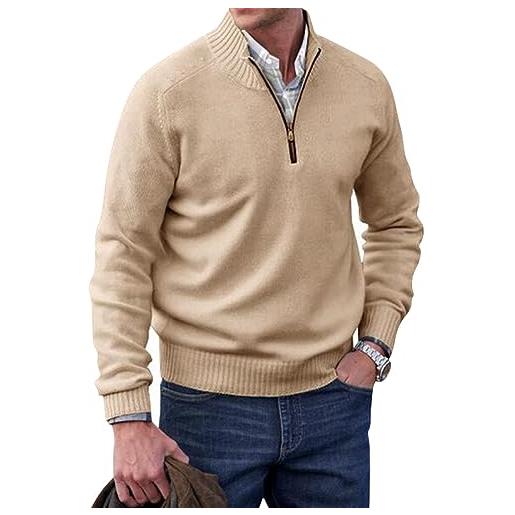 Minetom uomo maglione morbido a maniche lunghe con cerniera sul collo zip pullover invernale giacca in maglia maglione sweater b cachi m